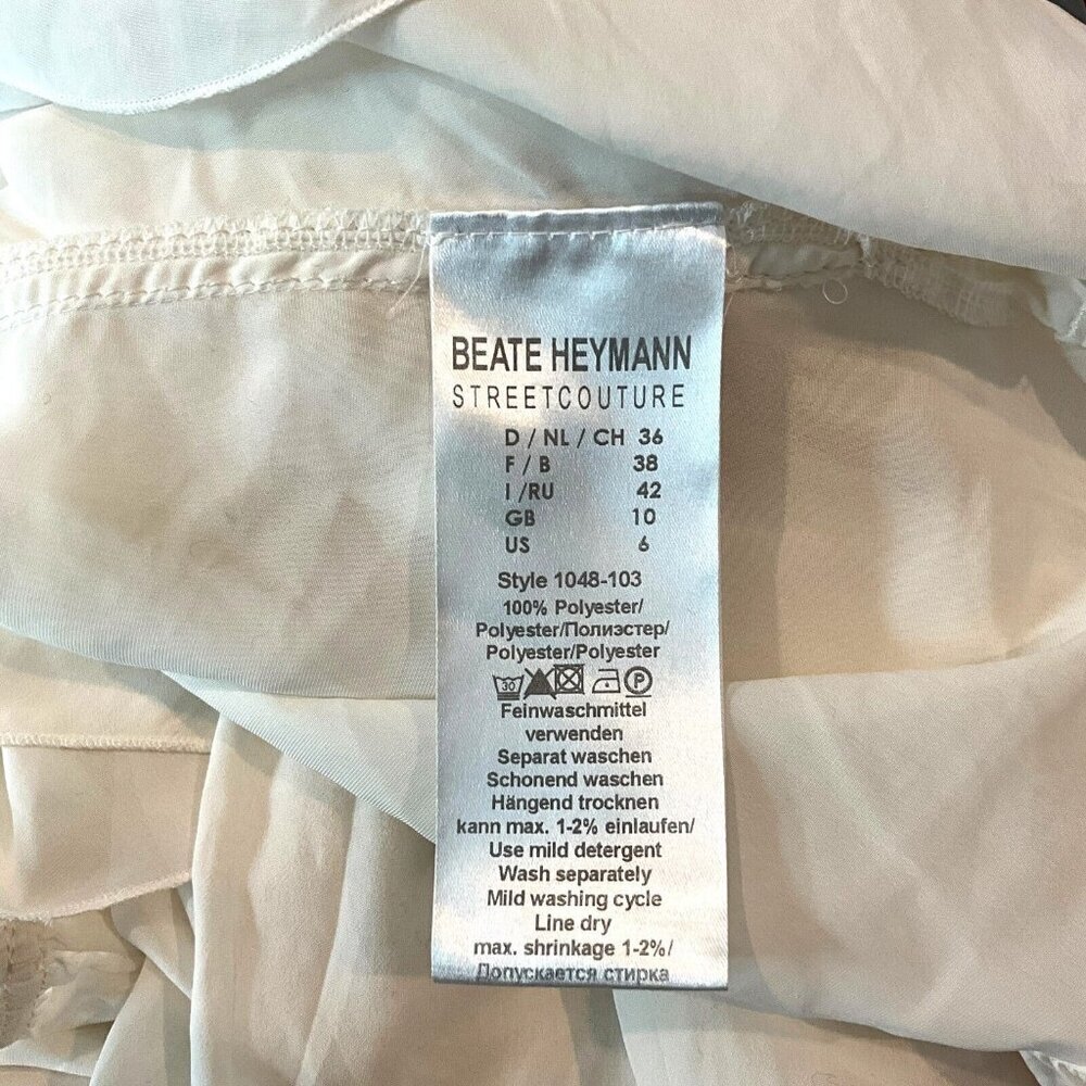 Beate Heymann Blouse Top Size 6 Off White Ruffle Long Sleeve Polyester - Picture 12 of 13